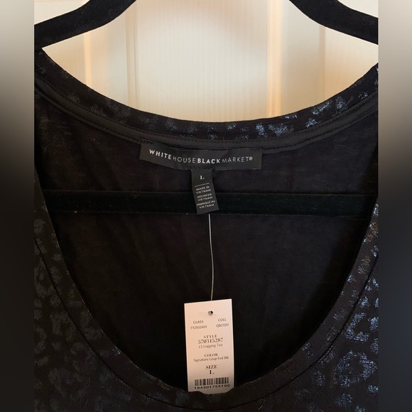NWT WHBM Black-on-Black/silver animal print lightweight top Large - Picture 4 of 8